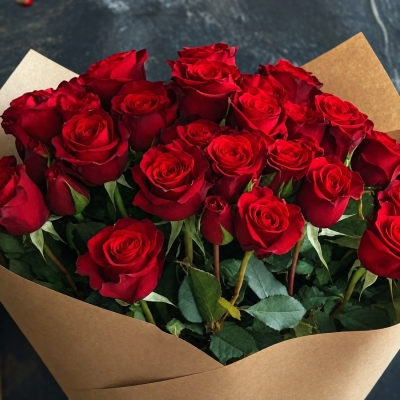 Red roses delight - Chose either 6 Red Roses & greenery wrapped in beautiful printed paper